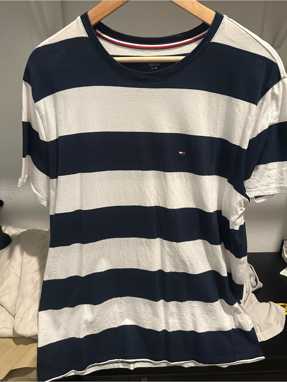 Tommy Hilfiger Navy and White Striped Tee